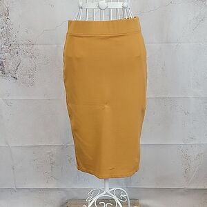 Iris pencil skirt in mustard yellow pull-on style midi Women's Size M